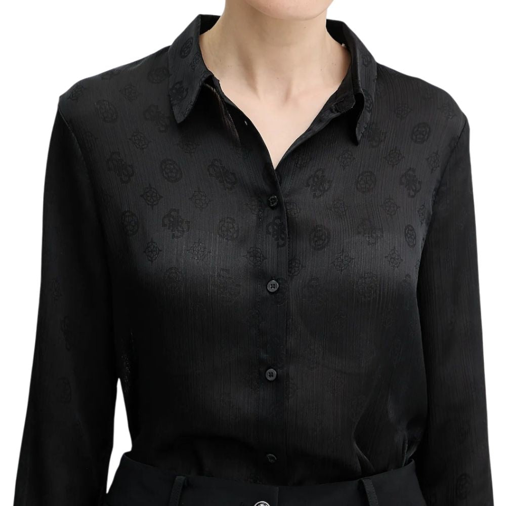 Guess camicia nera logo peony MARTHE W5YH1AWHCR2JBLK Camicie Guess