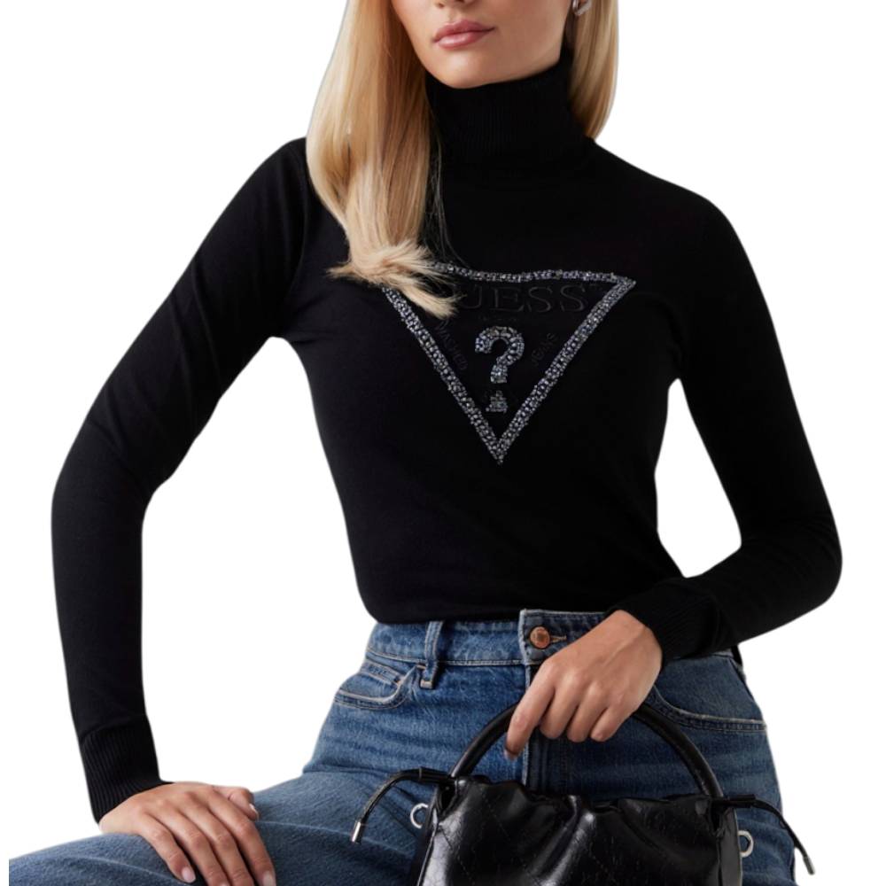 Guess maglione nero collo alto con triangolo MELANIE W5BR39Z2NQ2JBLK Maglieria Guess