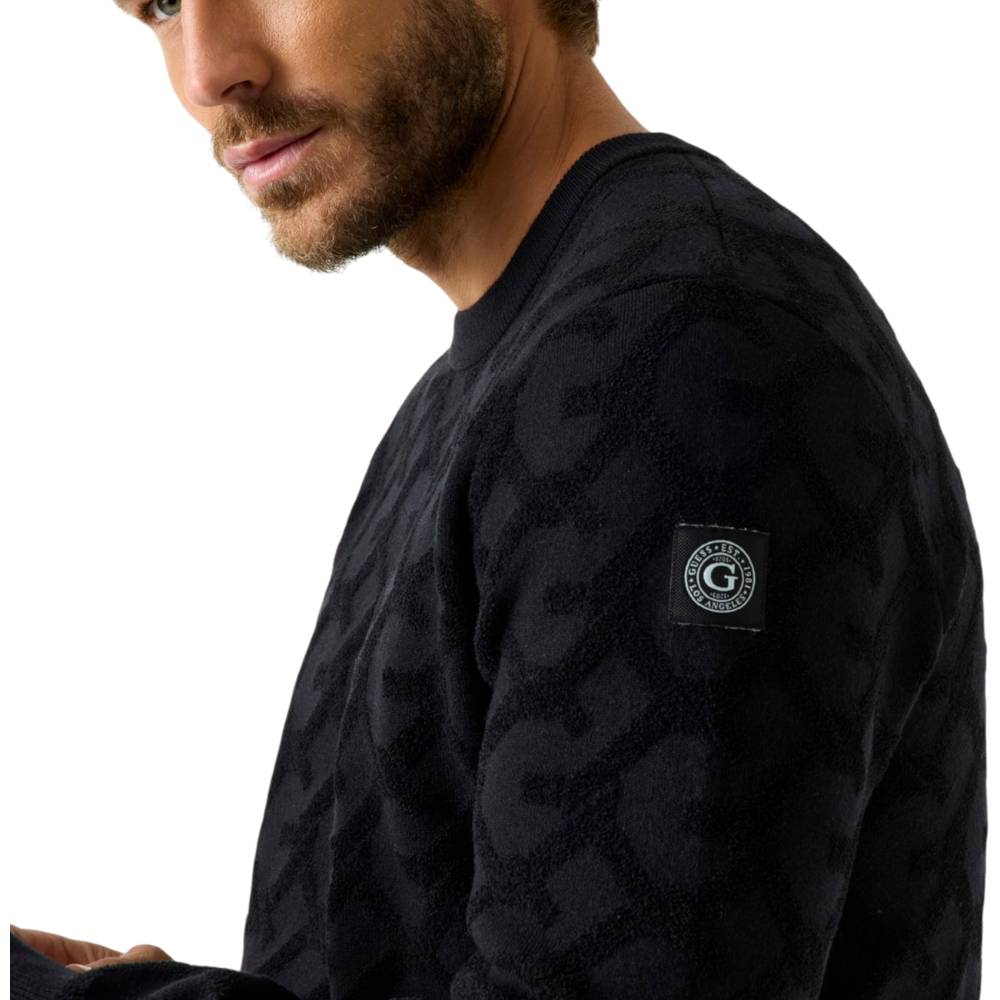 Guess pullover nero logo jacquard a sbalzo JOHN M5BR19 Z0470 JBLK Maglieria Guess