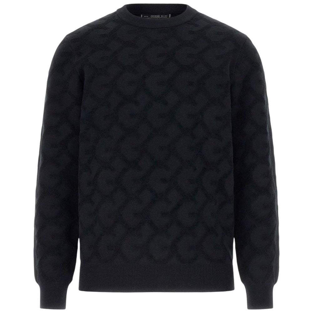 Guess pullover nero logo jacquard a sbalzo JOHN M5BR19 Z0470 JBLK Maglieria Guess