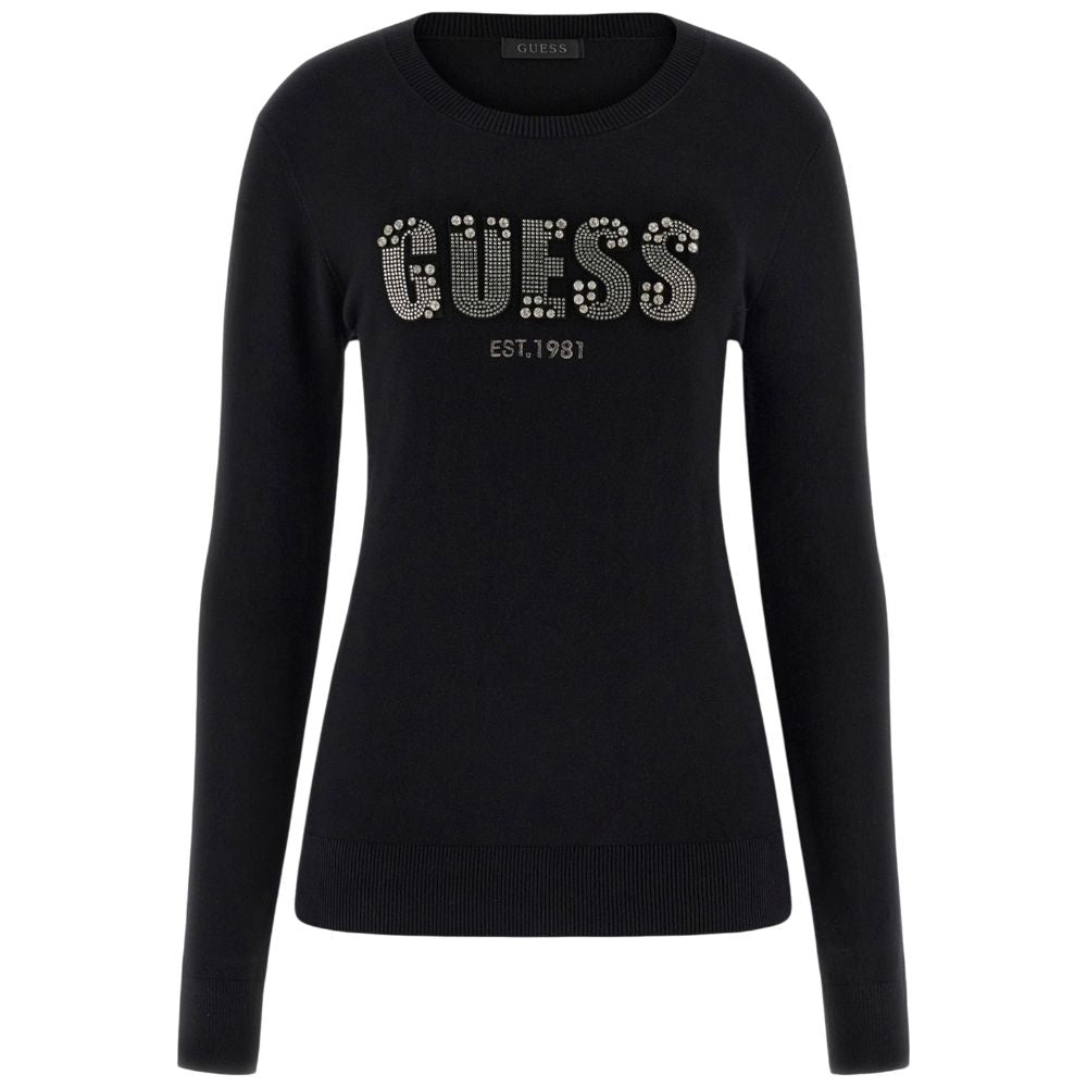 Guess pullover nero logo strass REYNA W5BR40Z2NQ2G1K8 Maglieria Guess