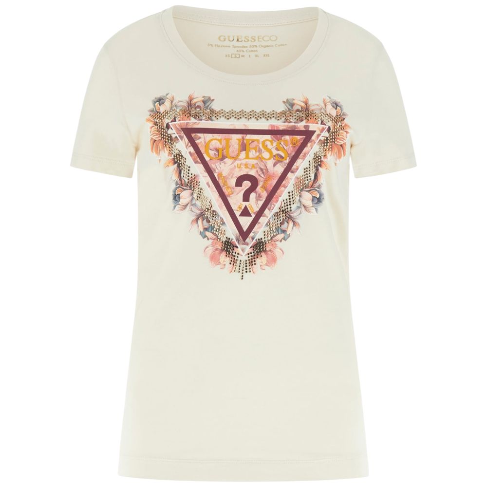 Guess t-shirt bianca TRIANGLE FLOWERS W5YI08J1314G011 T-shirt Guess