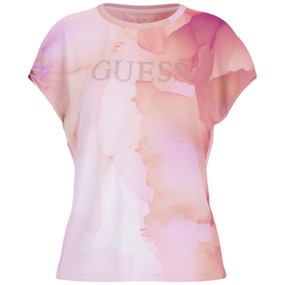 Guess t-shirt rosa logo strass W5RI09 K68D2 F0D9 T-shirt Guess