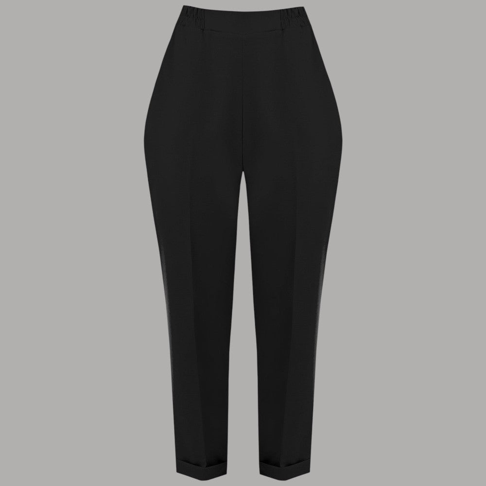 Pantaloni neri con elastico in vita e gamba dritta