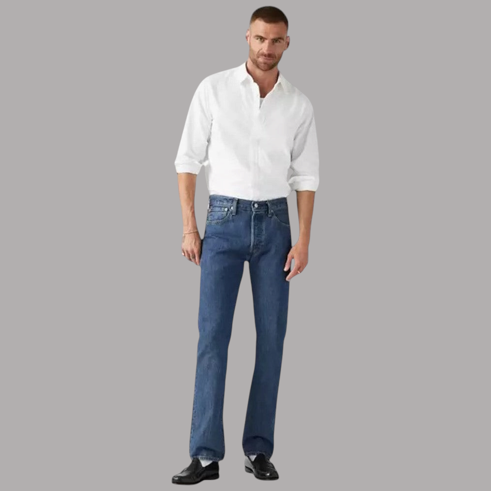 Jeans Levi's 501 da uomo in denim blu stonewash, 5 tasche, bottoni frontali