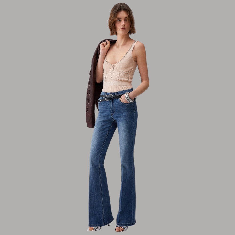 Liu Jo Jeans Bootcut Vita Alta Stonewash 86cm Eleganti - Prodotti di Classe