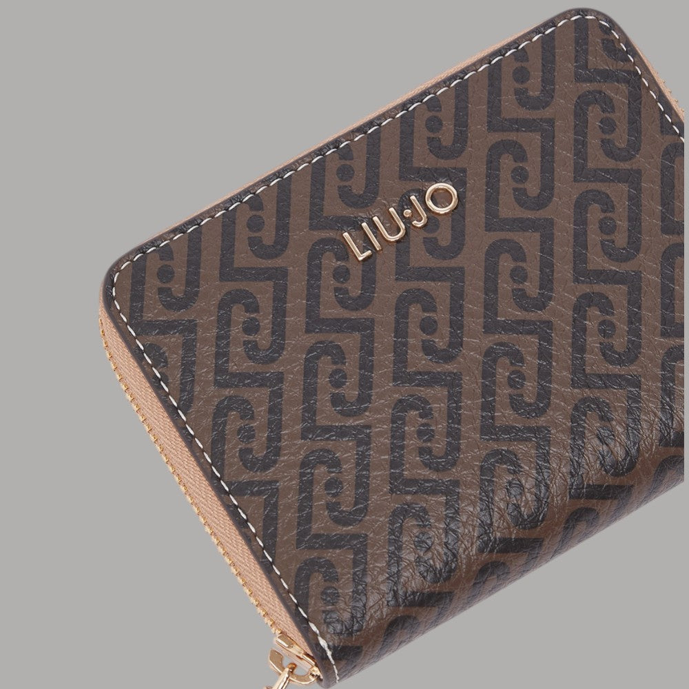Portafoglio piccolo con zip Liu Jo, monogram testa moro scuro, cuciture