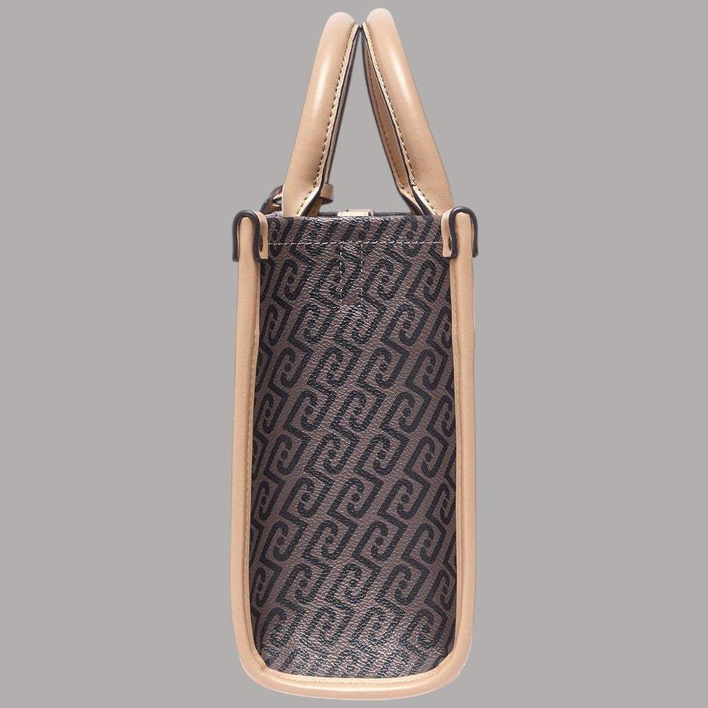 Borsa verticale monogram testa di moro con manici doppi e bordi in pelle chiara