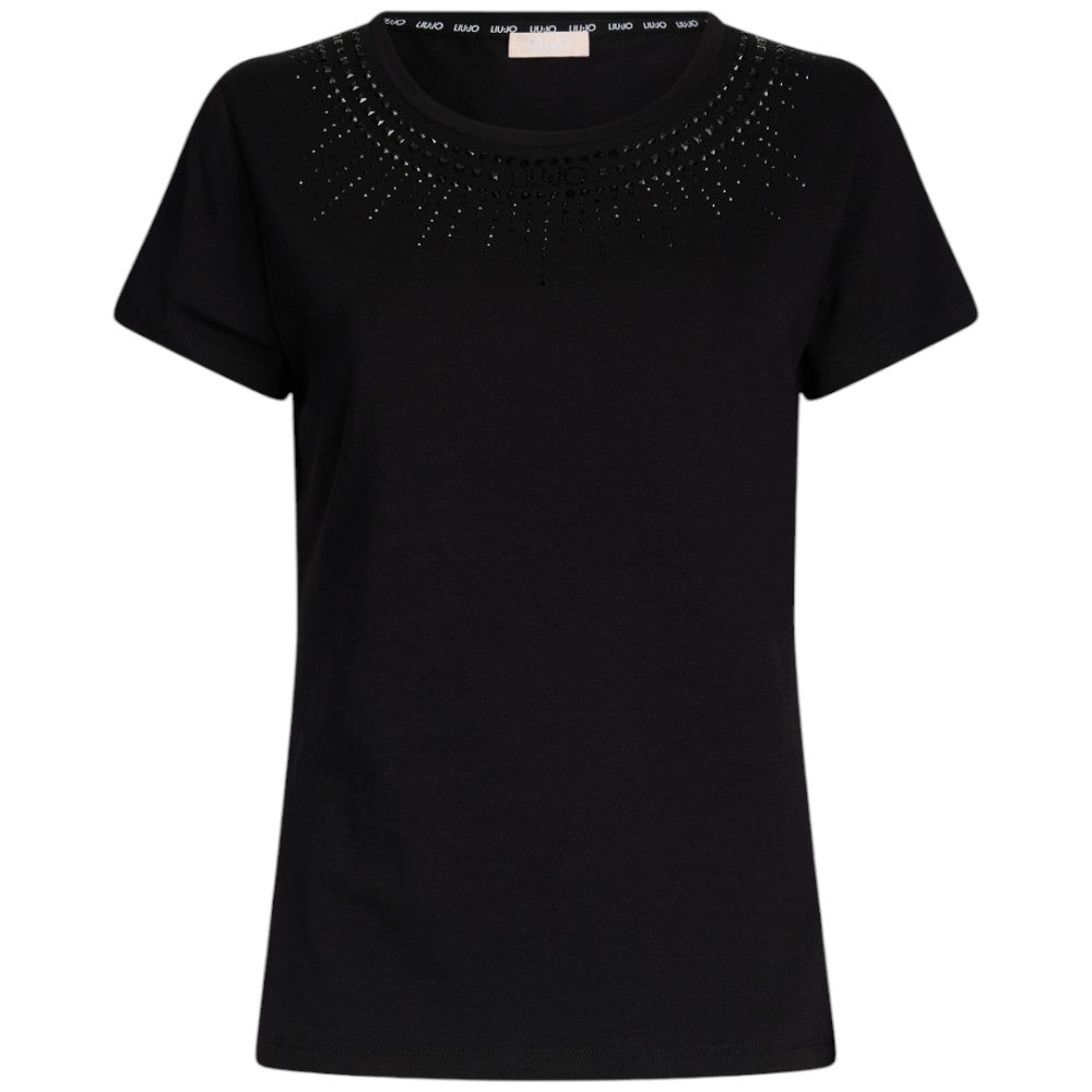 Liu Jo t-shirt nera girocollo con strass TA5214JS003 M9288 T-shirt Liu Jo