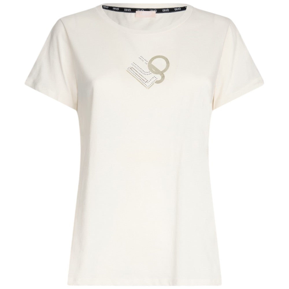 Liu Jo t-shirt panna logo con strass TA5170JS923 M9283 T-shirt Liu Jo
