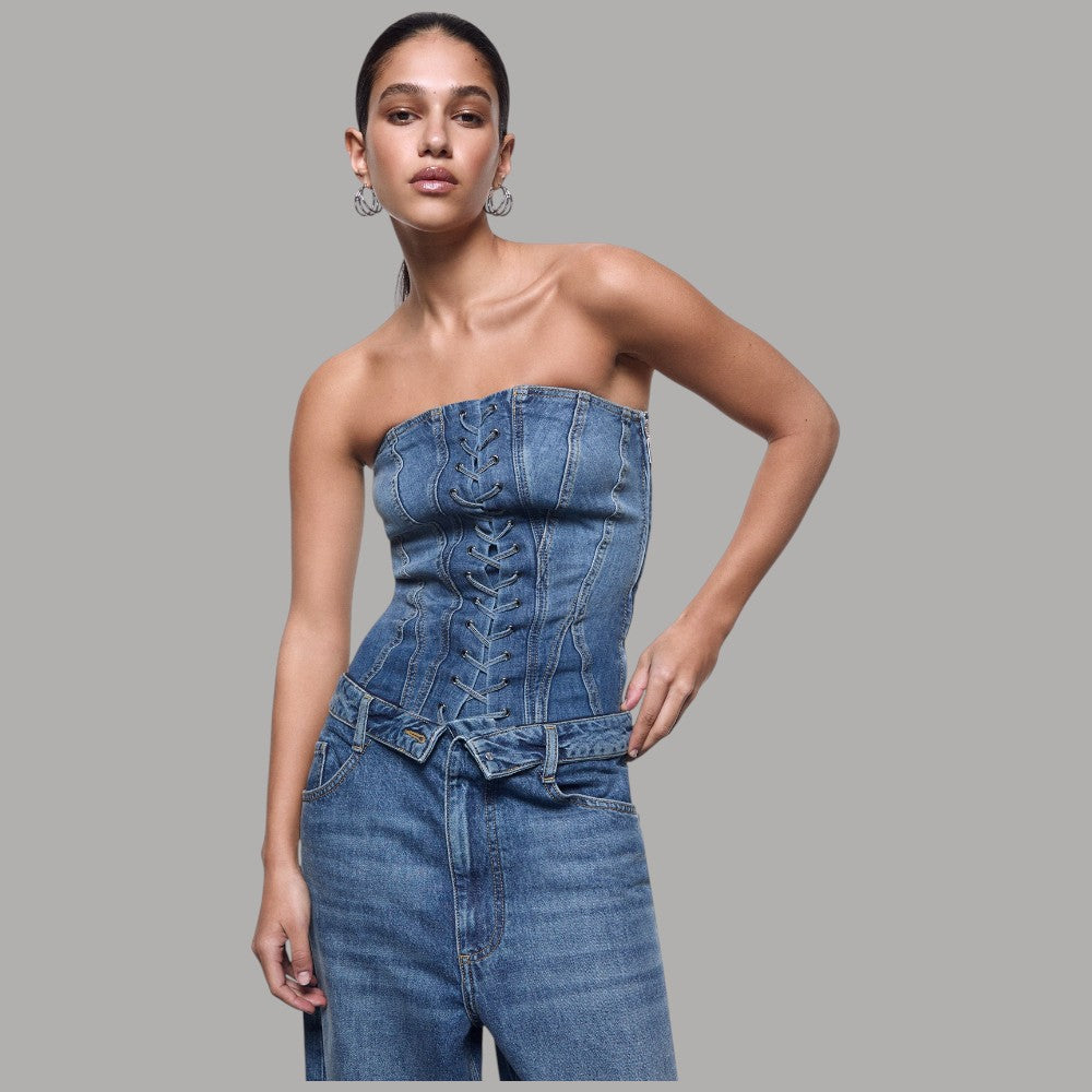 Liu Jo top bustier in denim con intreccio UA6506D0399 - Prodotti di Classe