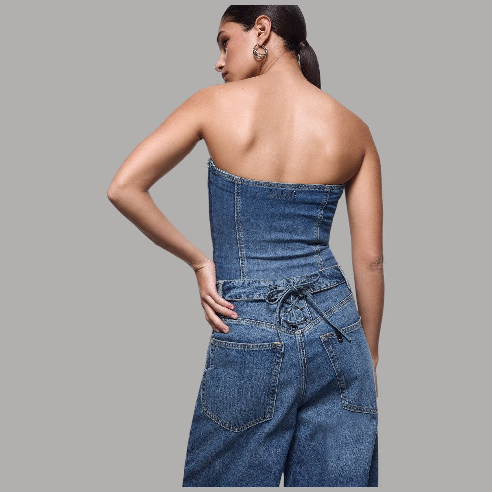 Liu Jo top bustier in denim con intreccio UA6506D0399 - Prodotti di Classe