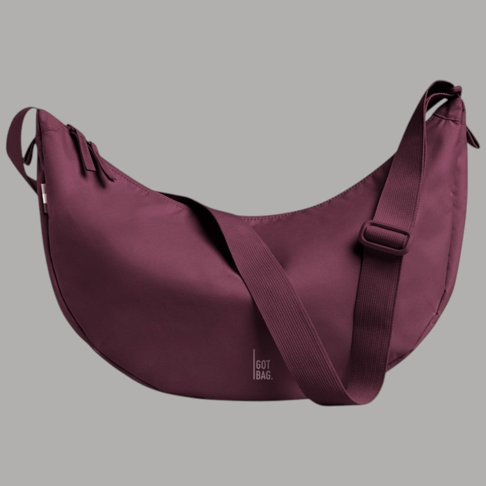 Borsa a spalla Moon Bag grande bordeaux in tessuto idrorepellente, tracolla regolabile.