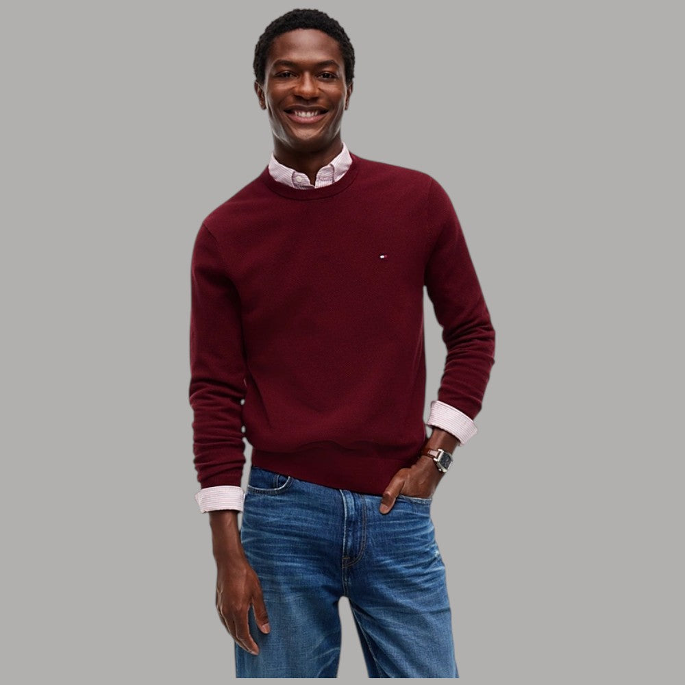 Pullover girocollo Tommy Hilfiger bordeaux in cotone pettinato