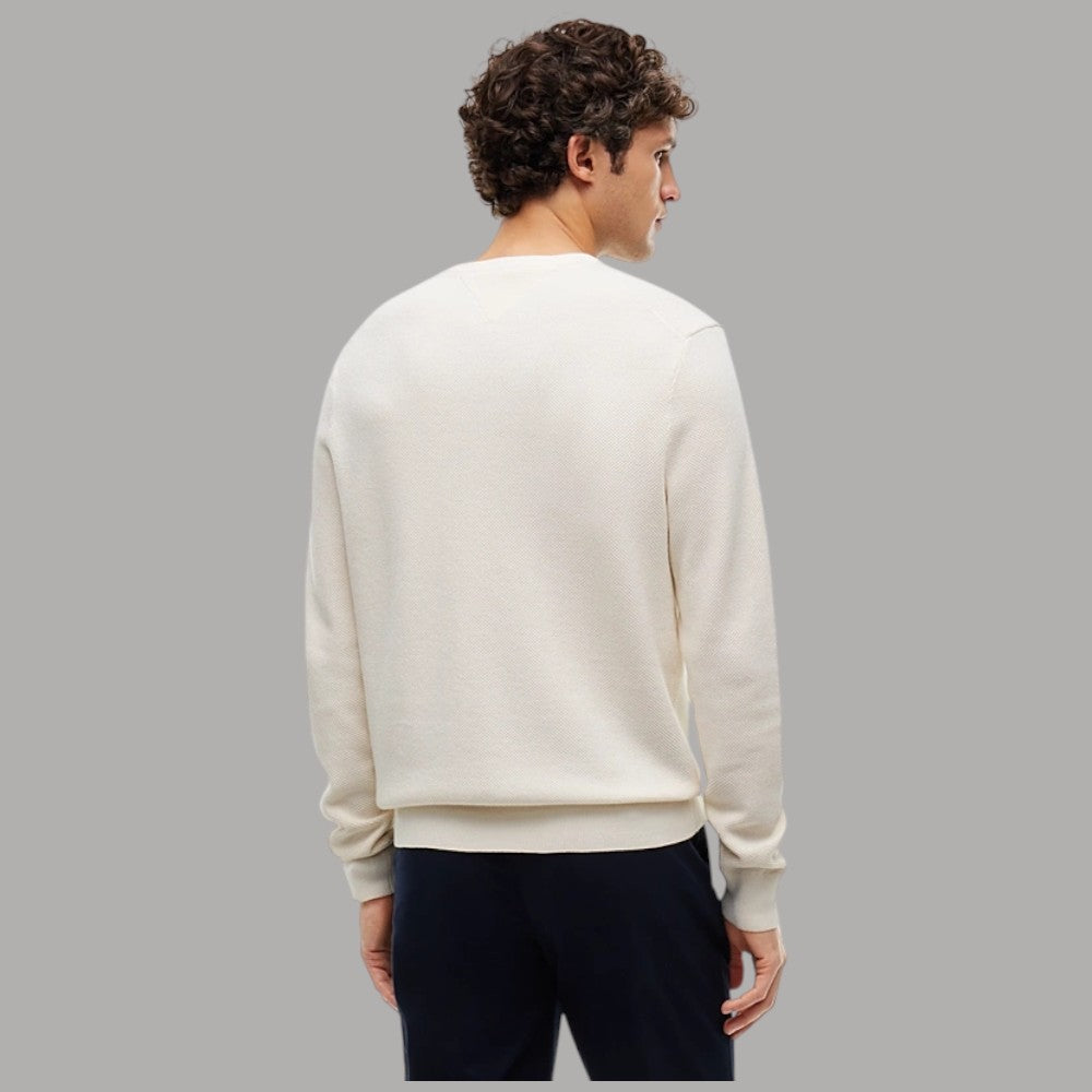 Maglioncino Tommy Hilfiger avorio girocollo con polsini a costine