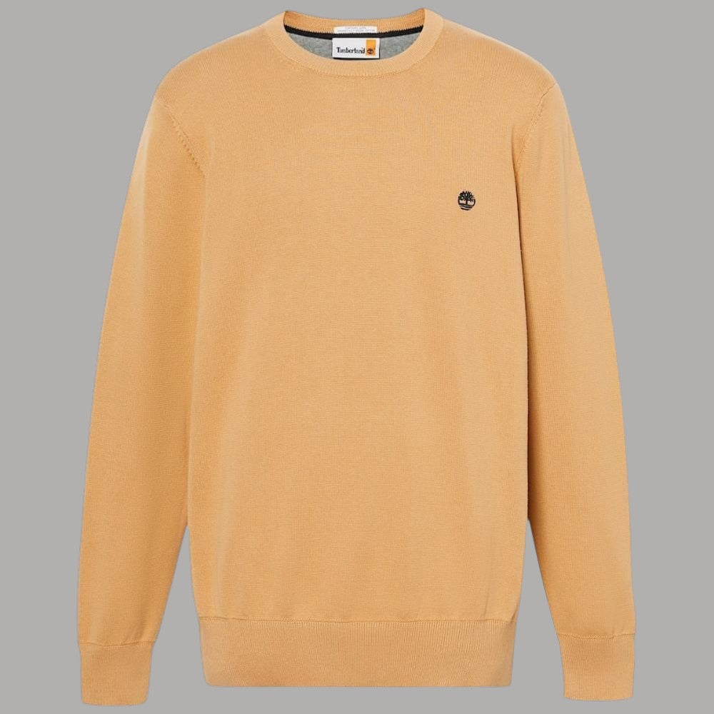 Maglia uomo in cotone marrone chiaro, girocollo e piccolo logo a contrasto