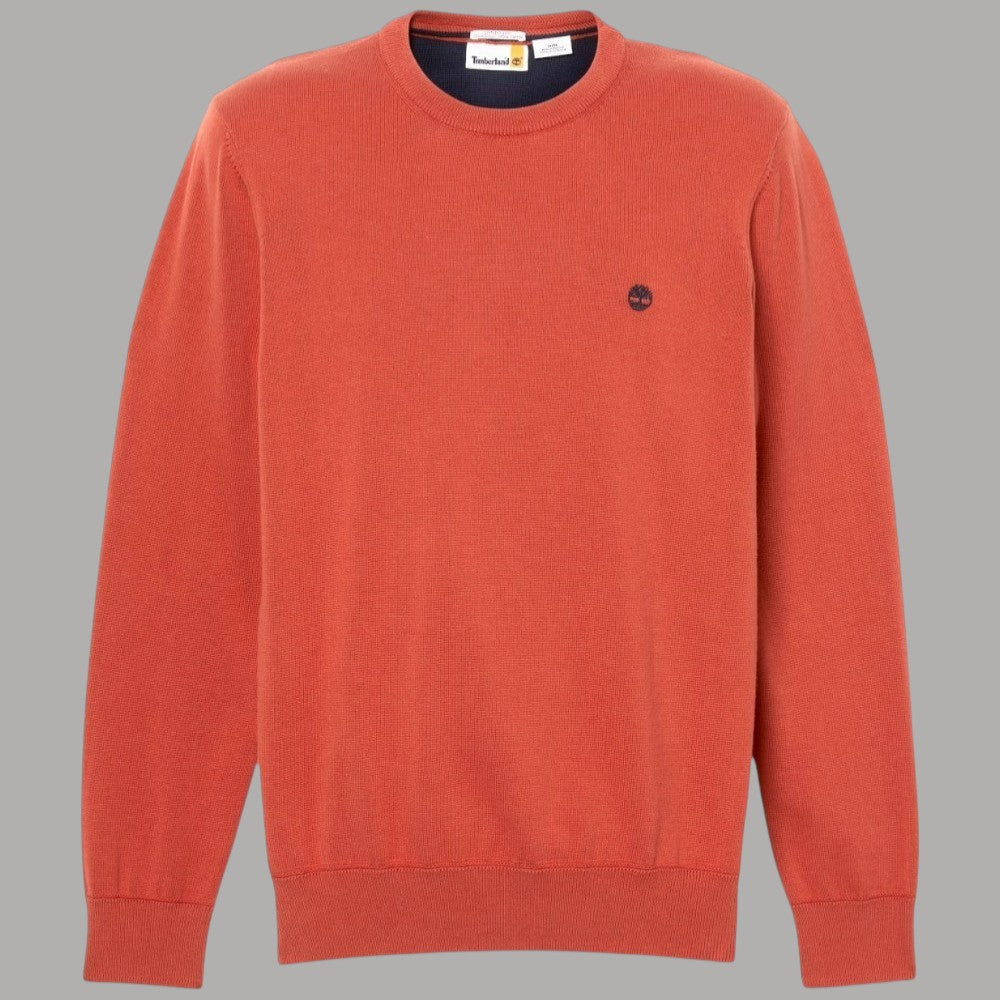 Maglia girocollo corallo in cotone con logo ricamato sul petto
