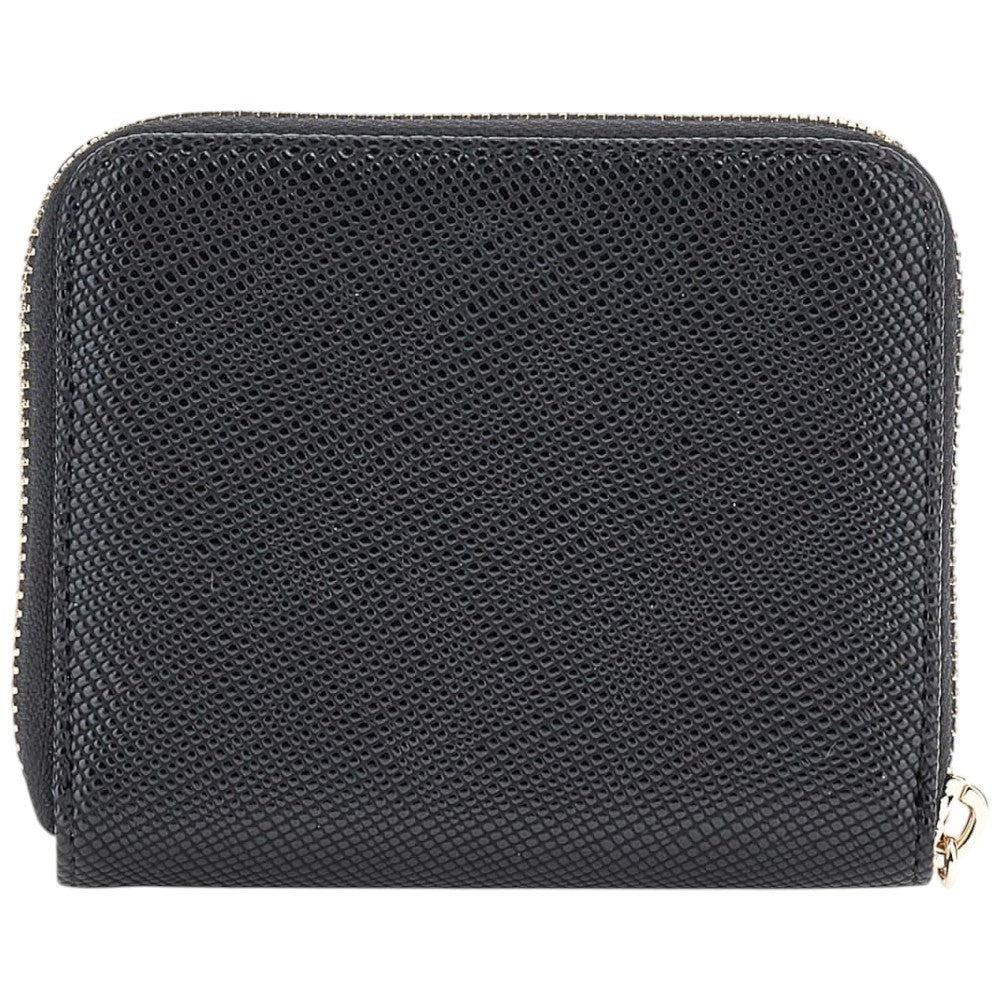 Portafoglio Guess piccolo in pelle saffiano nera con chiusura zip laterale.