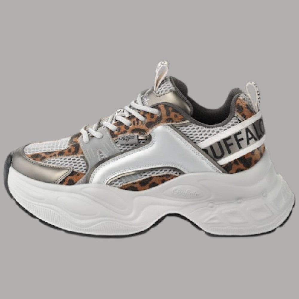 Scarpe Buffalo Yuno One Argento Leopardato Platform Vegan 5.1cm - Prodotti di Classe