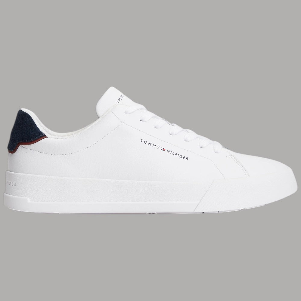 Scarpe Tommy Hilfiger Sneakers Pelle Bianche Dettaglio blu Retro - Prodotti di Classe