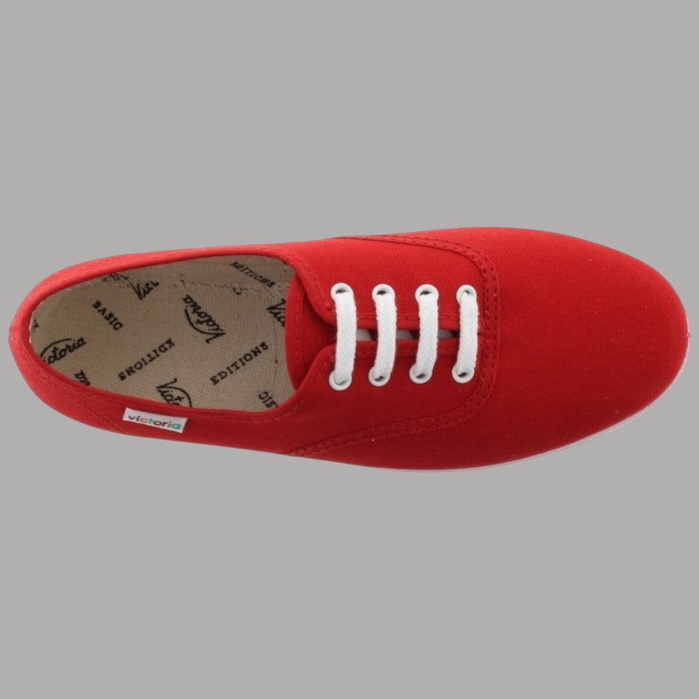 Scarpa donna in tela rossa con lacci bianchi e suola gomma
