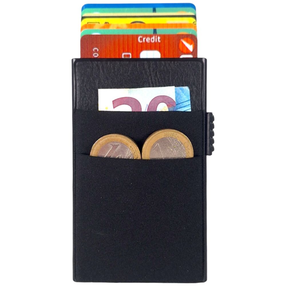 Sei G portacarte in alluminio nero con tasca elastica Portafogli SEI G