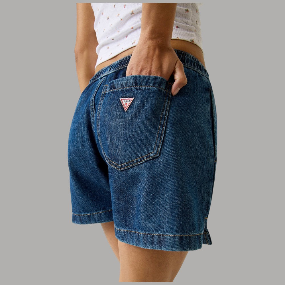 Shorts Guess GJ Denim Blu Vita Media Ricamo Logo Relassata - Prodotti di Classe