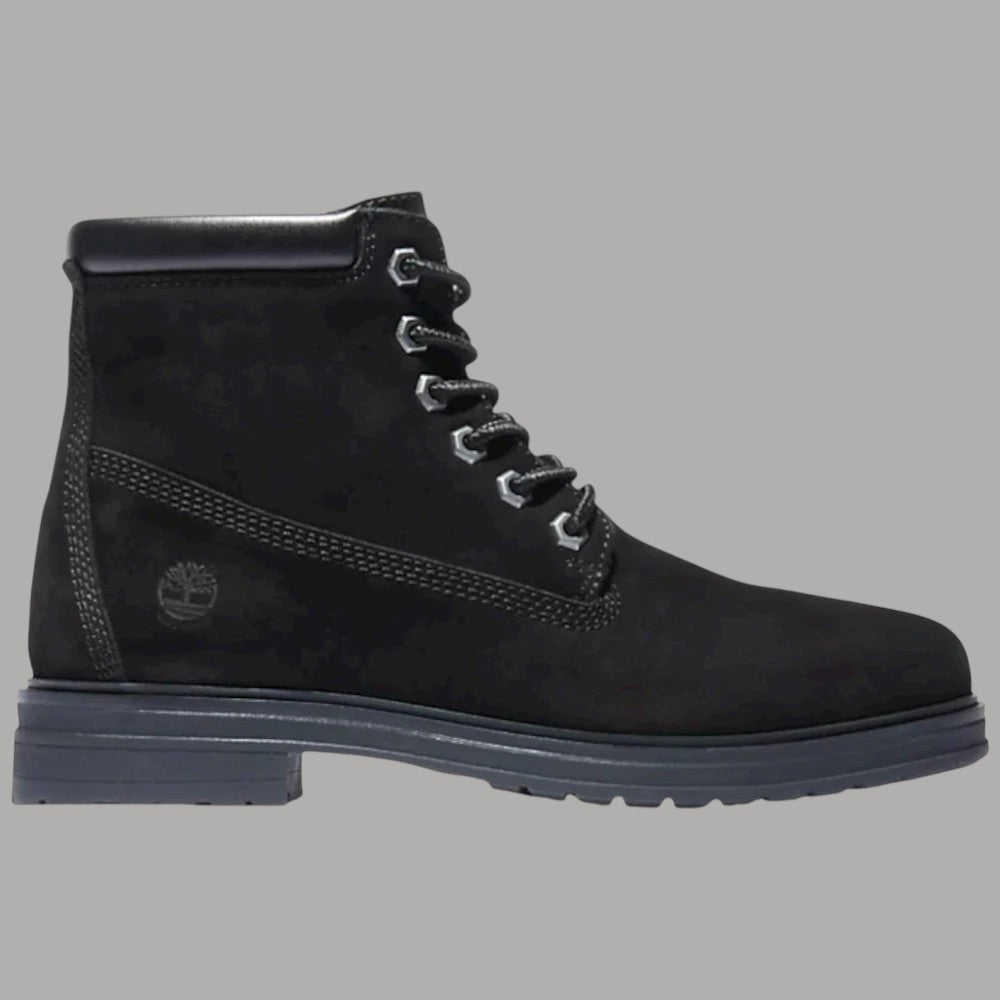 Stivaletto donna Timberland nero con lacci e suola spessa, tomaia in tessuto scamosciato