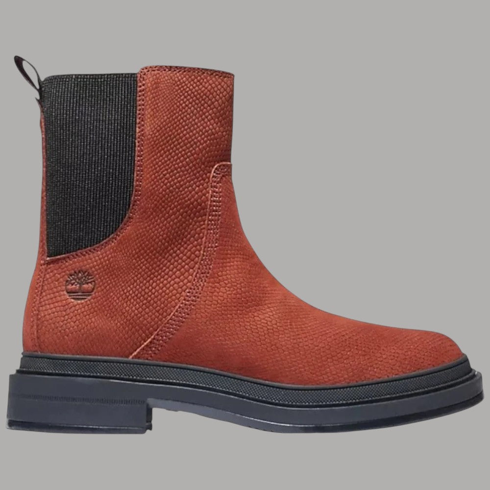 Stivaletti Chelsea da donna Timberland rosso ciliegia con elastico nero e logo sul lato