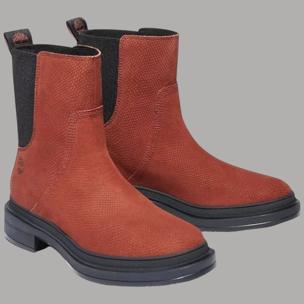 Stivaletti Chelsea da donna Timberland, due scarpe rosse con suola nera