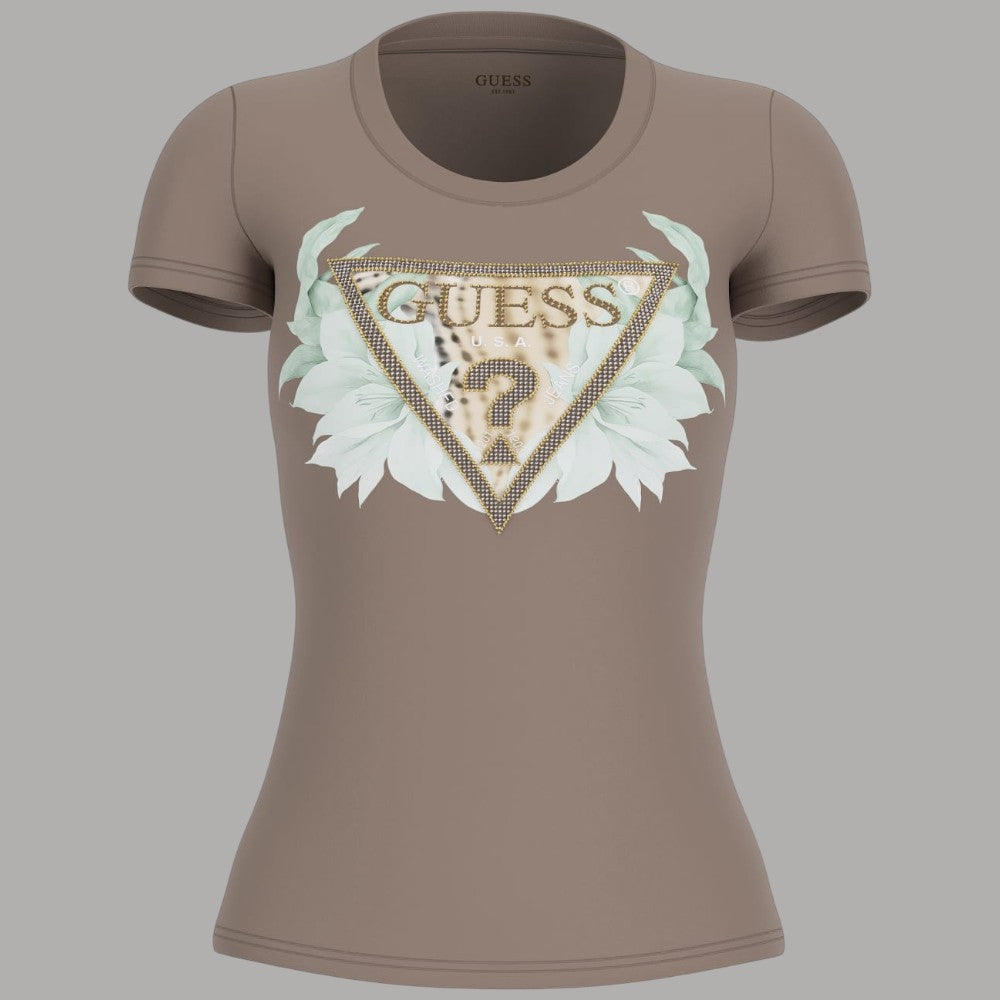 Stylish T-shirt Guess in Cotone Slim Logo Borchie Fiorite - Prodotti di Classe