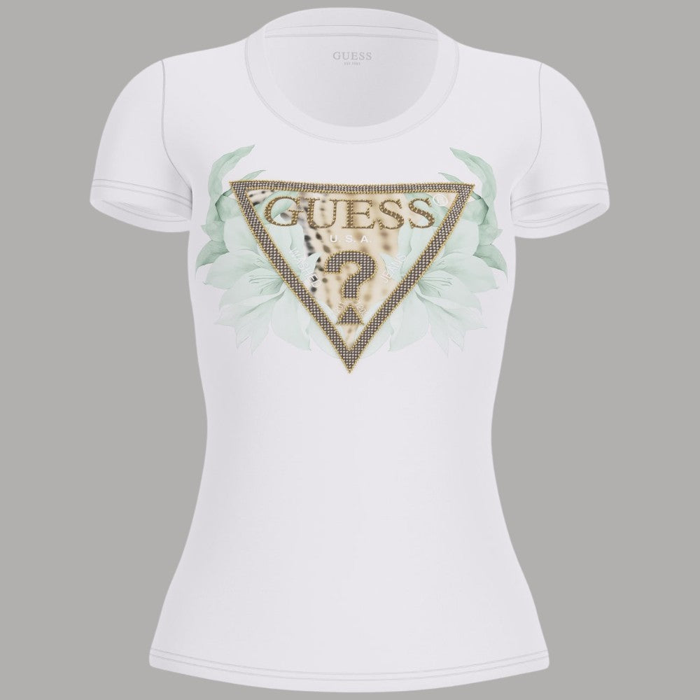 Stylish T-shirt Guess in Cotone Slim Logo Borchie Fiorite - Prodotti di Classe