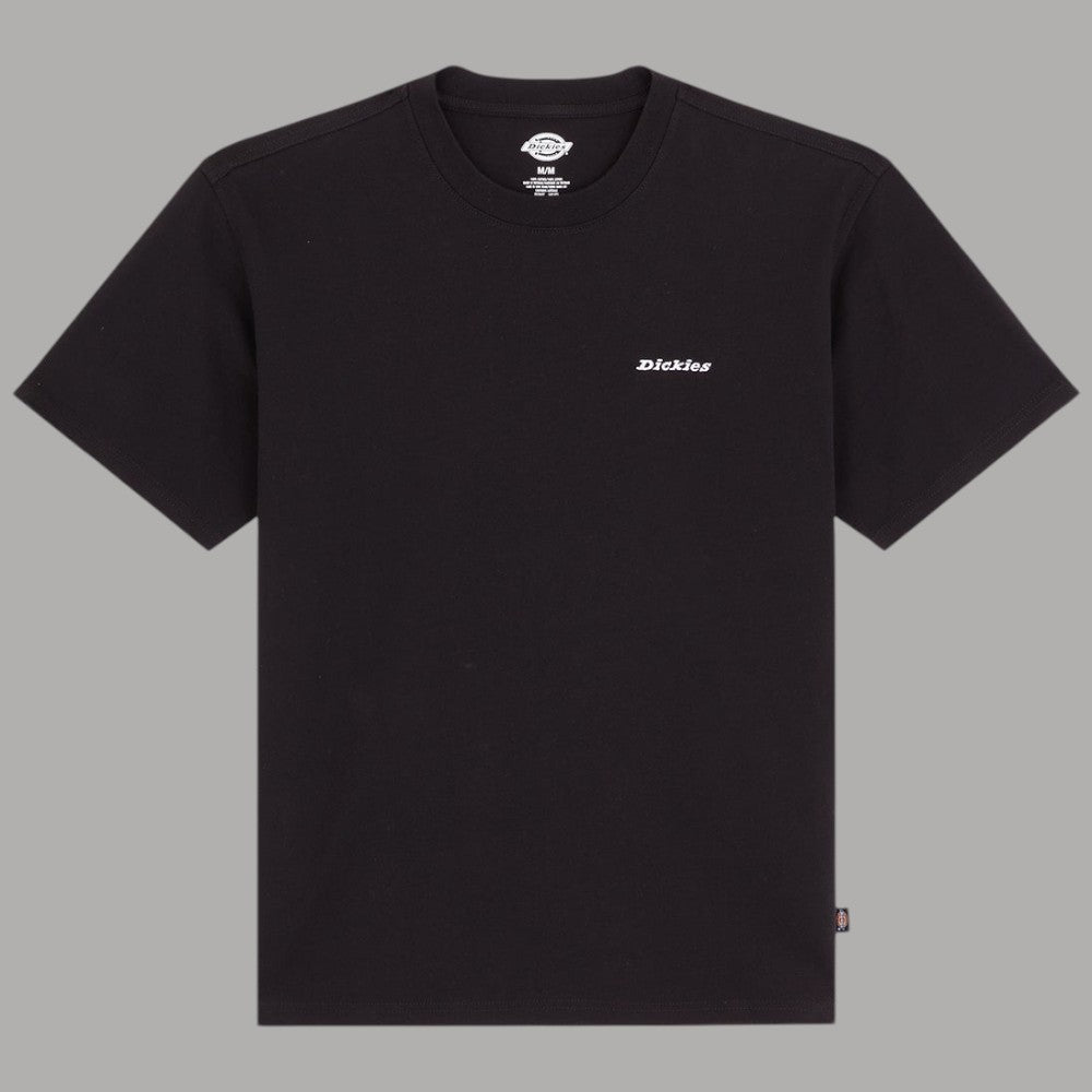T-shirt Dickies nera in cotone, logo sul petto; vista frontale su fondo neutro