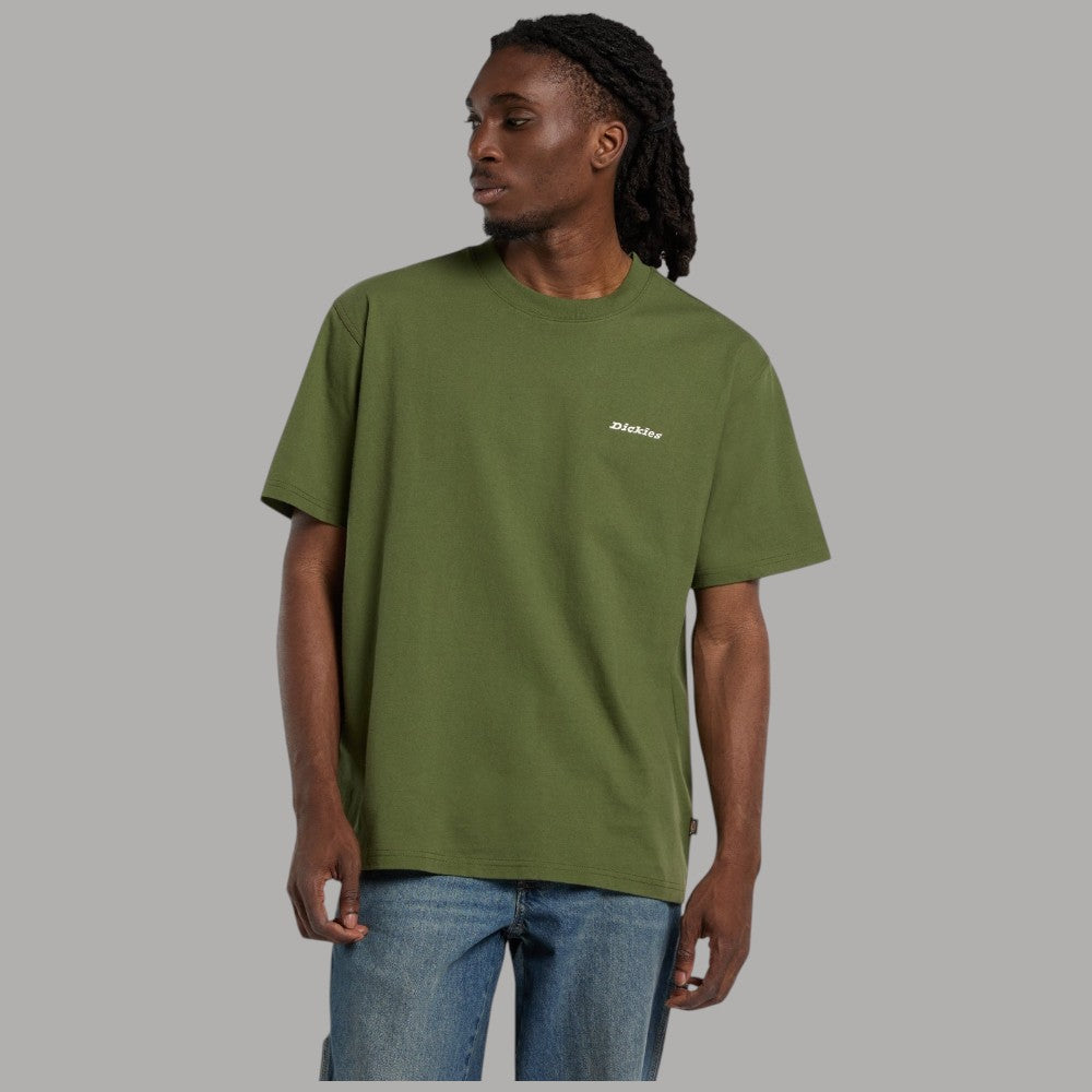 T-shirt Dickies verde oliva con maniche corte, relaxed fit, cotone resistente