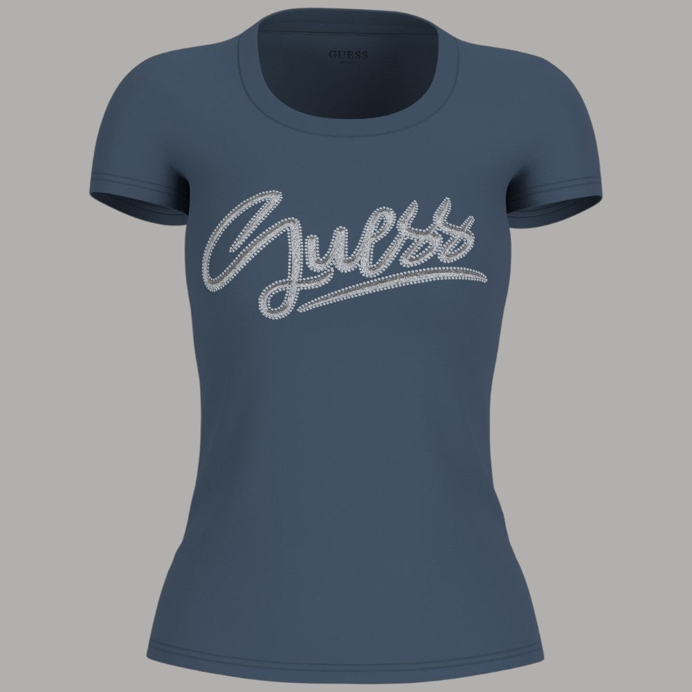 T-shirt Guess Logo Strass Cotone Slim Fit - Prodotti di Classe