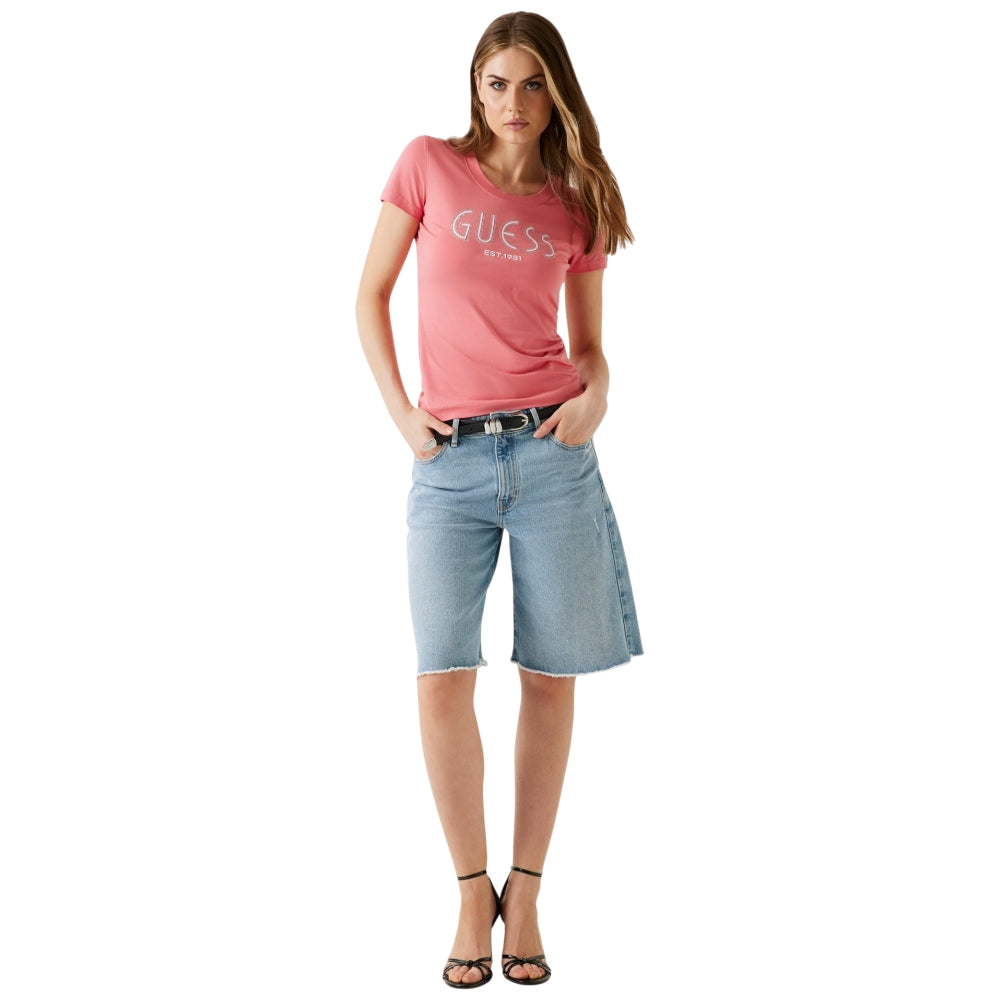 Guess t-shirt rosa logo con strass W5YI05J1314A60R T-shirt Guess