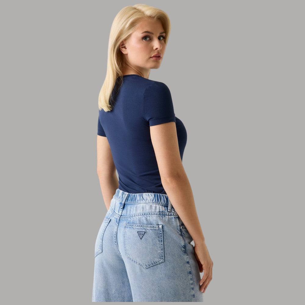 T-shirt Guess Slim Donna Logo Strass Glamour Cotone Stretch - Prodotti di Classe