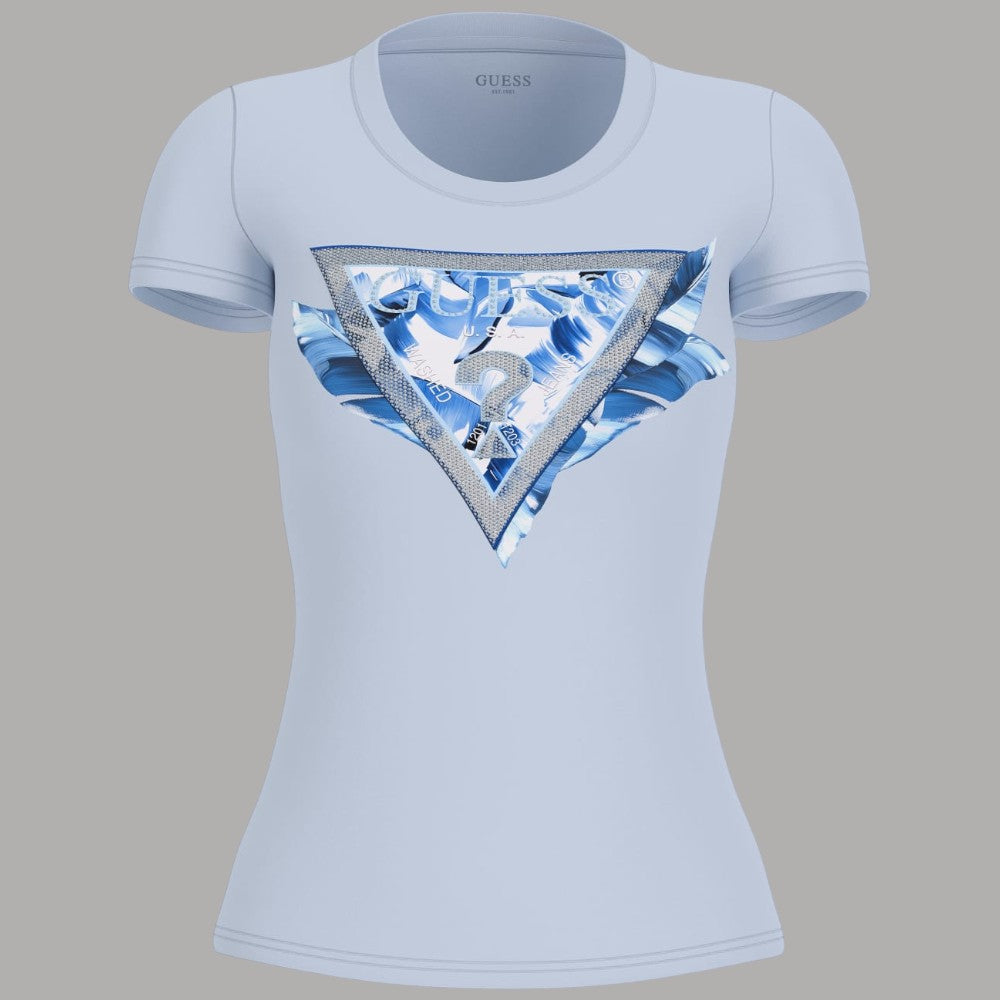 T-shirt Guess Slim in Cotone con Logo Flowers e Borchie - Prodotti di Classe