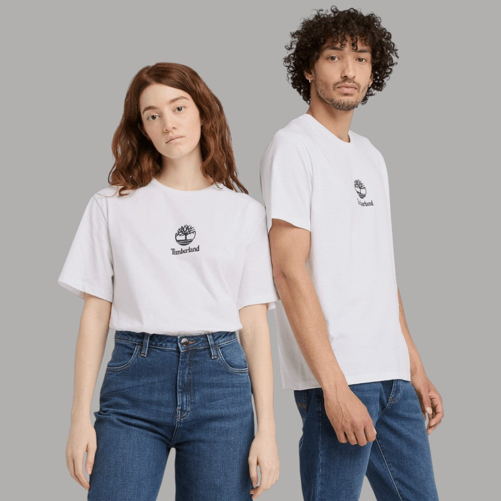 T-shirt di cotone bianca Timberland con logo stampato e scollo girocollo