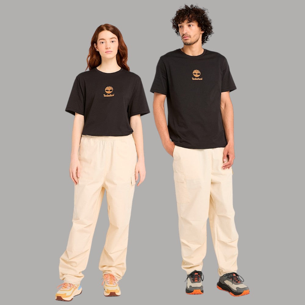 T-shirt di cotone nera Timberland con logo stampato al centro sul petto