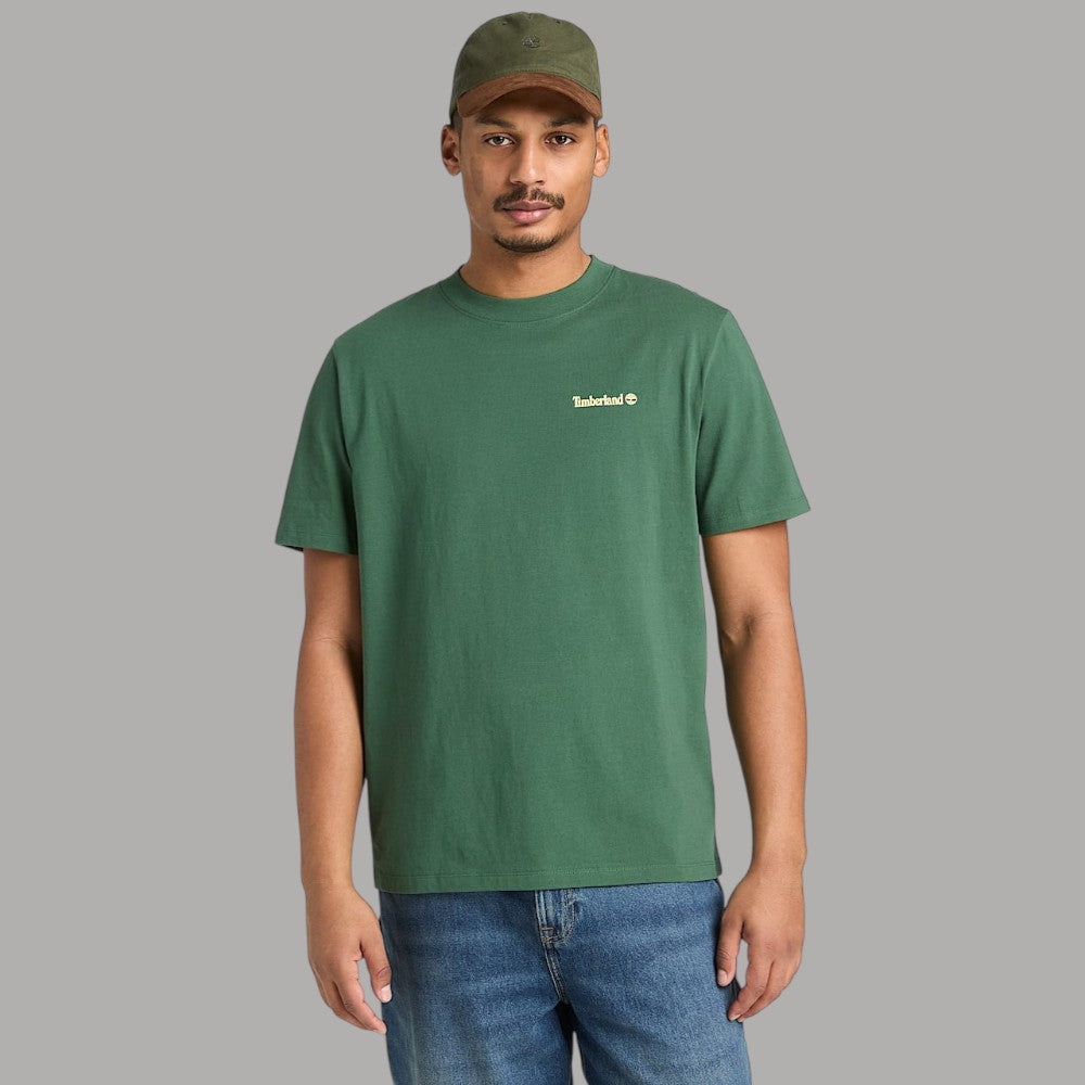 T-shirt Timberland bio verde, logo piccolo sul petto e girocollo