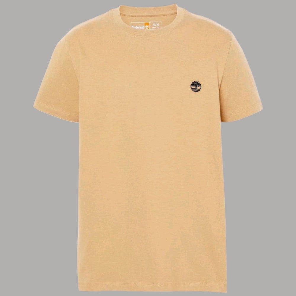 T-shirt Timberland cotone slim beige, vista frontale con logo ricamato
