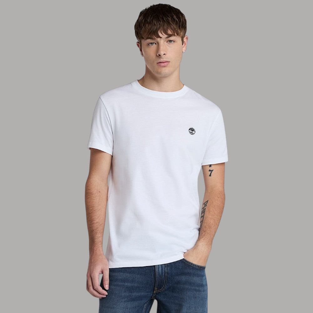 T-shirt Timberland cotone slim bianca, logo ricamato sul petto