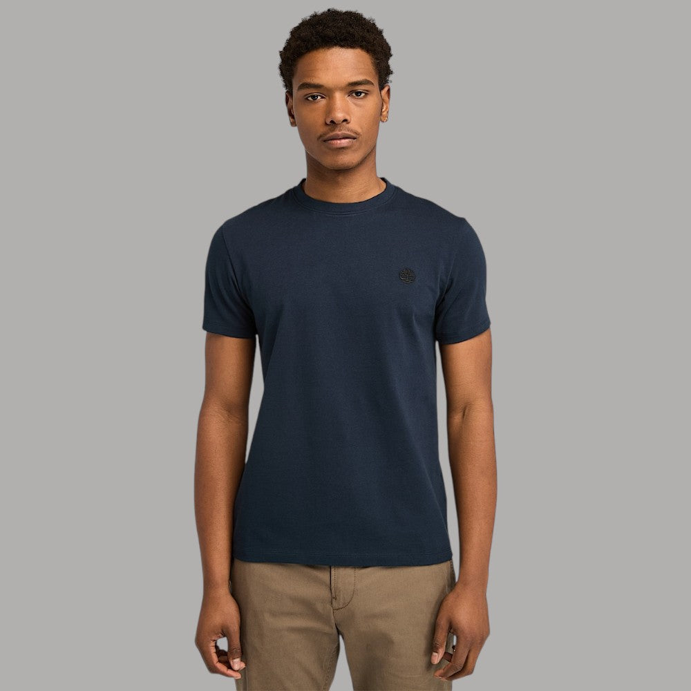 T-shirt Timberland cotone slim blu scuro, logo ricamato sul petto