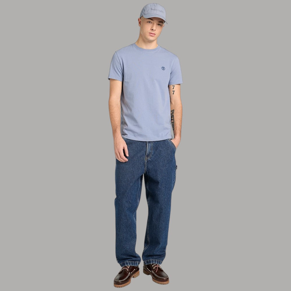 T-shirt uomo azzurro chiaro in cotone slim con logo ricamato sul petto