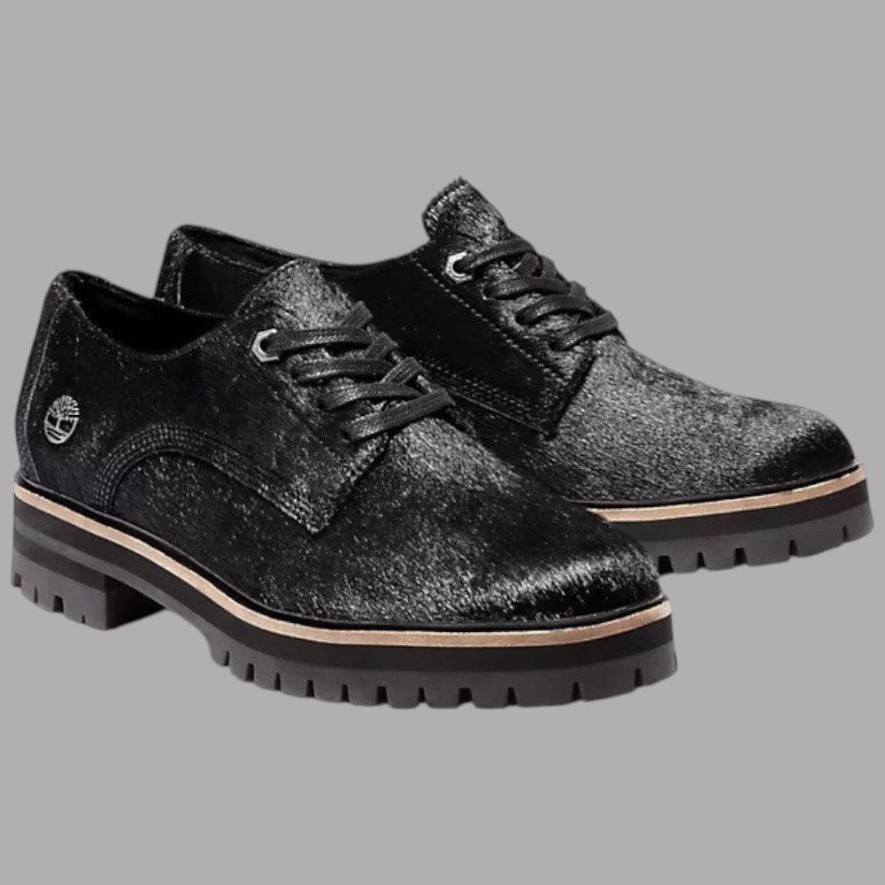 Scarpe oxford da donna in pelle nera con lacci e suola carrarmato alta