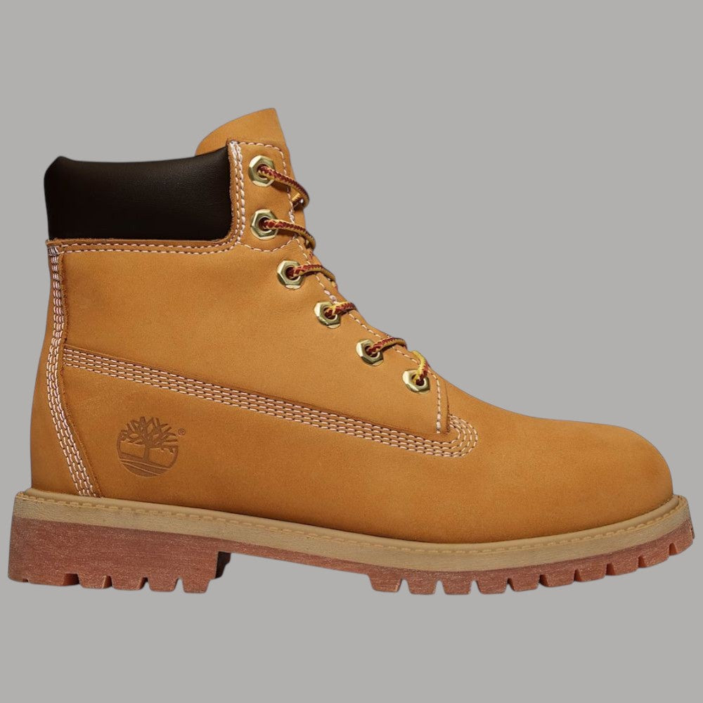 Stivale Timberland junior 6" giallo con lacci, pannello nero e suola a carrarmato