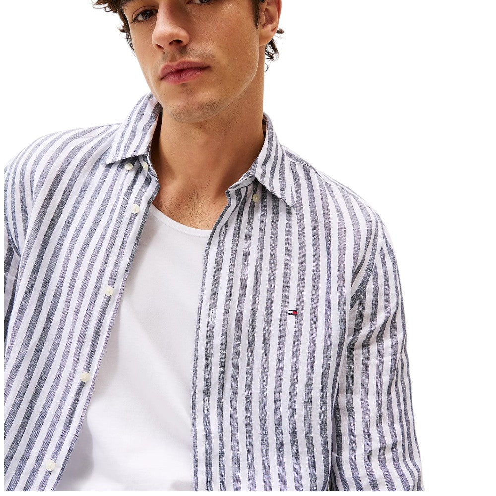 Tommy Hilfiger camicia lino a righe blu e bianco MW0MW385810A5 Camicie Tommy Hilfiger