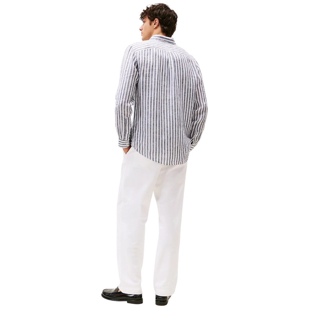 Tommy Hilfiger camicia lino a righe blu e bianco MW0MW385810A5 Camicie Tommy Hilfiger