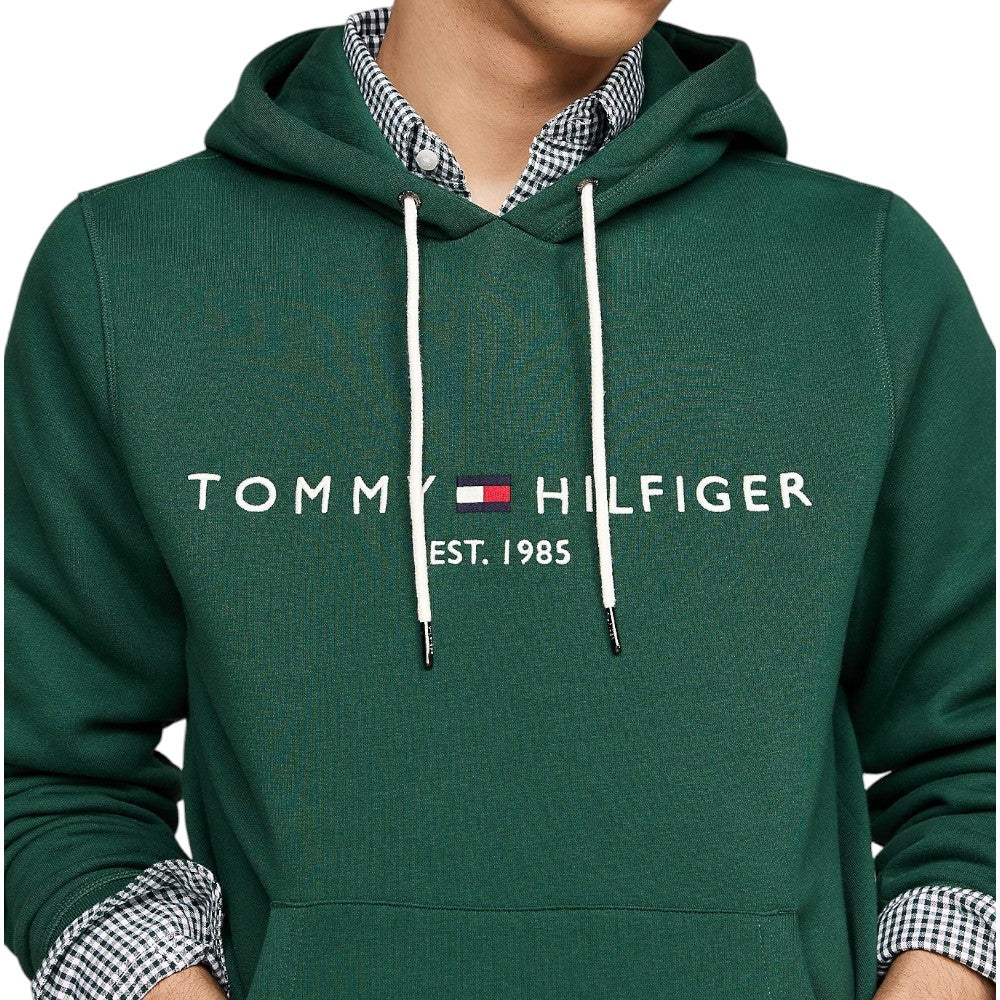 Tommy Hilfiger felpa cappuccio verde logo ricamato MW0MW11599 Felpe Tommy Hilfiger